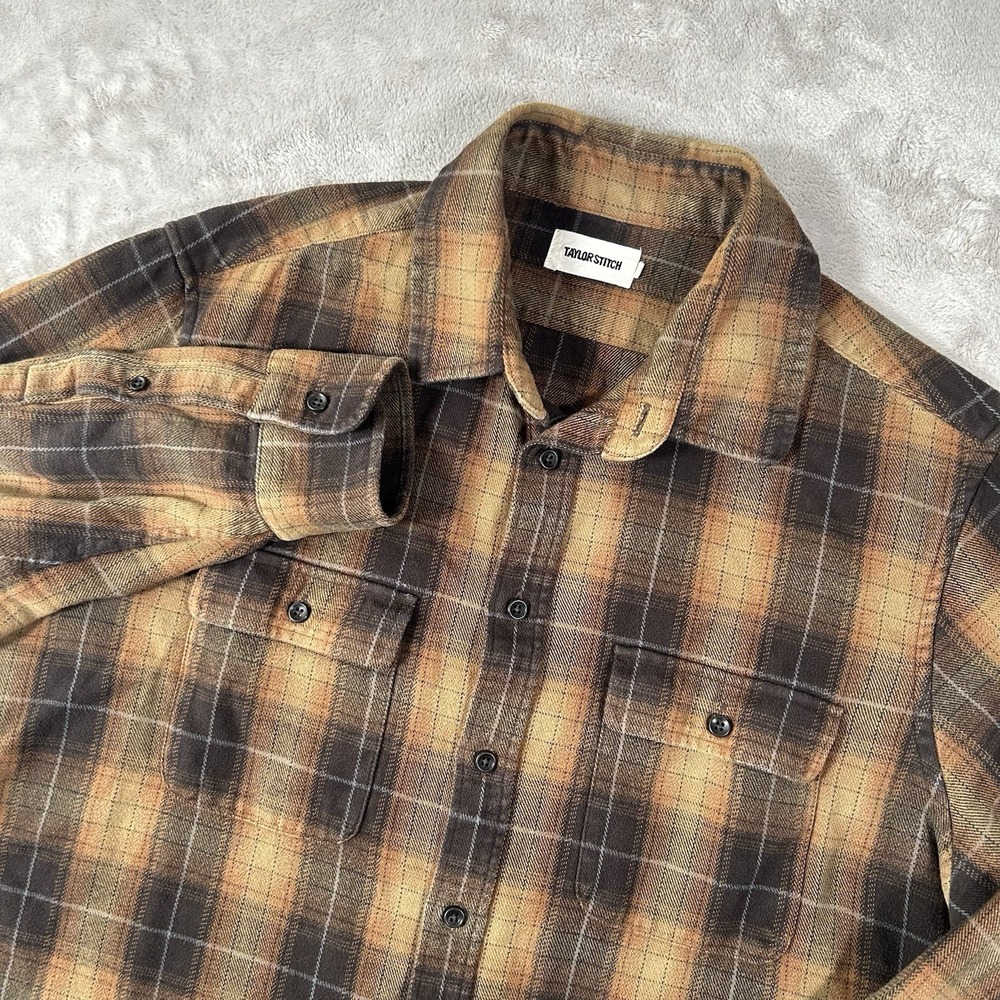 Taylor Stitch Yosemite Shirt Mens 42 Bonfire Plaid Flannel Organic Huckberry EUC